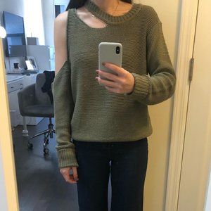 AQUA Brand Olive Green Cutout Sweater, Size Small